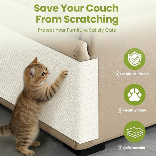 Cat Scratch Couch Furniture Protector, 78.7" x 15.8" Cat Scratcher Pad Deterrent from Cats Claws Scratching, DIY Sisal Carpet Cat Proof Couch Cover Replacement for Indoor Sofa, Wall, Door, Beige