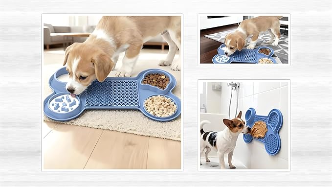 Pet Feeding Dishes,Slow Feeder Lick Mat for Dogs,Cat Licking Mat with Strong Suction Cups - 6-in-1 Interactive Snuffle Mat for Fast Eaters,Anxiety Relief,Grooming & Bath Time-BPA-Free(Sky Blue)