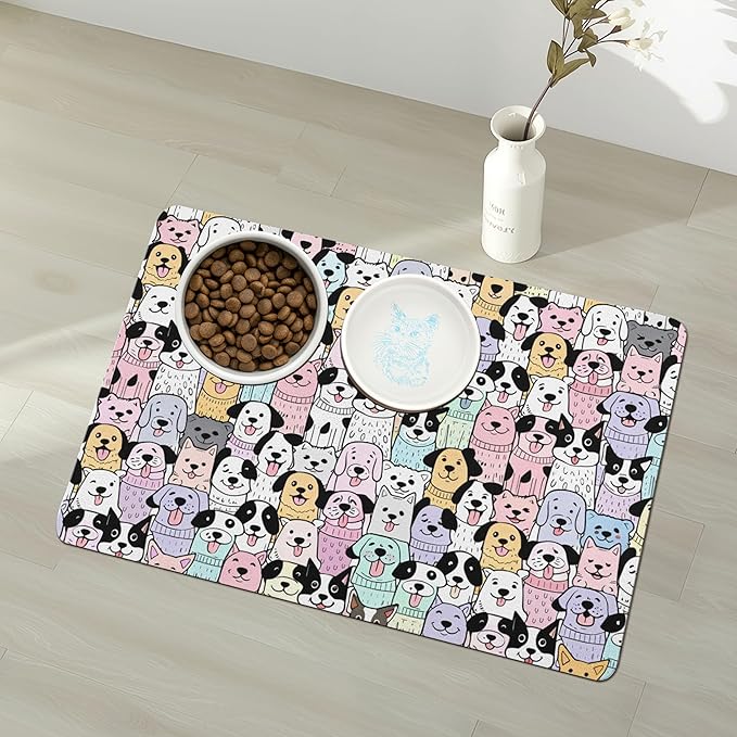 Pet Feeding Mat for Floors Waterproof Dog Mat for Food and Water Absorbent Quick Dry Non Slip mat for Cat Bowls