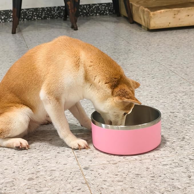 LIANLAI Stainless Steel Dog Bowls, Rust-Resistant Pet Bowls, Non Slip Dog Water Bowl, Versatile Feeding Bowls(Pink,64 oz)