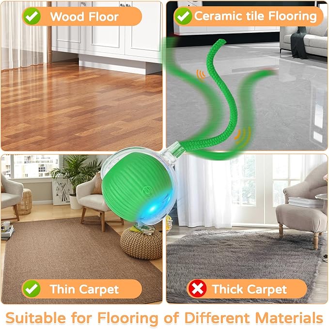 2025 New 1Pack Cat Ball Kitten Toys for Indoor Interactive Kitty Ball Toy Speedy Tail 360° Automatic Rolling for Dog, Cat(Green)