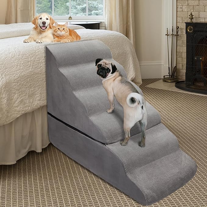 Dog Stairs for High Beds 28-30" H, 6-Step Dog Stairs for Small Large Dogs, 35D Foam Dogs Steps/Ramp for High Beds/Couch, Non-Slip Balanced Pet Step for Doggie/Cats Elder Injured, Grey