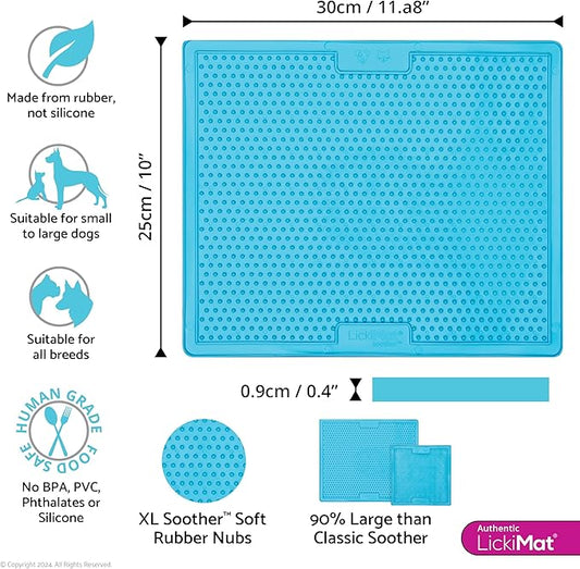 LickiMat X Large Breed Soother Dog Lick Mat Dog Calmer Slow Feeder, Anxiety Reliever Alternative to Puzzle Toys, Slow Feeding Bowls. Use Peanut Butter, Wet, Raw, Mixed Food, Healthy Treats - Turquoise