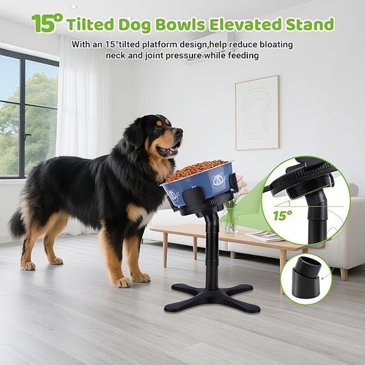 Dog Bowls Elevated Adjustable Stand, Raised Bowl with 3 Heights & Tilted Feeding Stand, Compatible with Various Bowls, for Medium & Large Breeds (2 Pack) Black