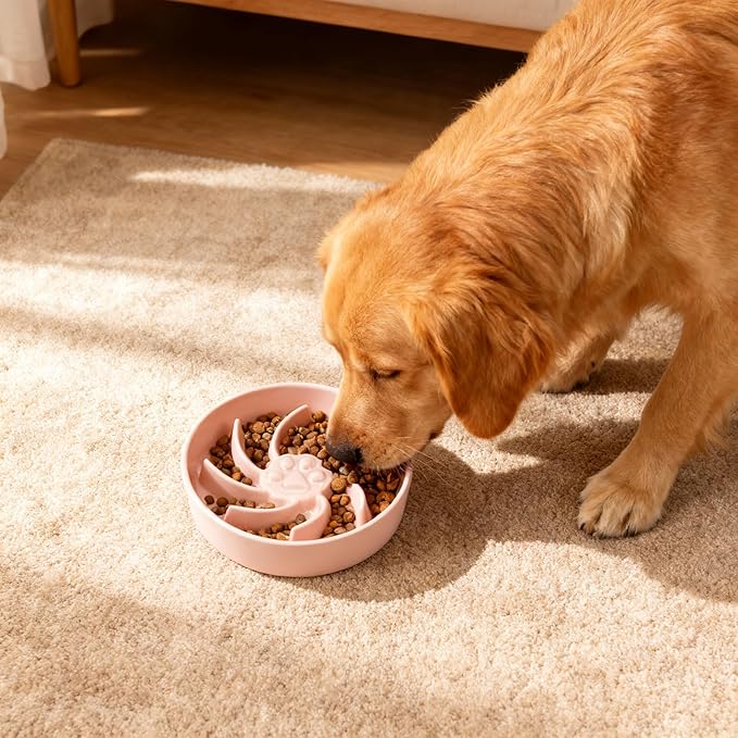 Ceramic Slow Feeder Dog Bowl, 1.5 Cup Dog Food or 20oz Water, Slow Eating Bowl for Small Breed, Maze Puzzle Feeder for Fast Eaters, Anti-Choking Stop Bloat, Non-Slip BPA Free (Pink)