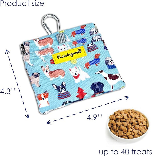 Dog Treat Pouch,Cotton Pocket Sized Training Holder, Hand Free Walking Funny Bag with Carabiner, Self-Closing Pet Feed Snack Reward, Behavior Aids for Puppy Travel or Outdoor Use(Dog Puzzle)