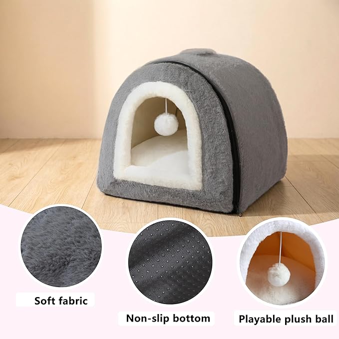 Cat Bed for Indoor Cats,Foldable cat cave,Anti-Slip & Water-Resistant Bottom,cat Houses for Indoor Cats or Small Dogs, Kitten Tent, Rabbit Bed (Dark Grey, L:(17.5"×16.9"×15.9"))
