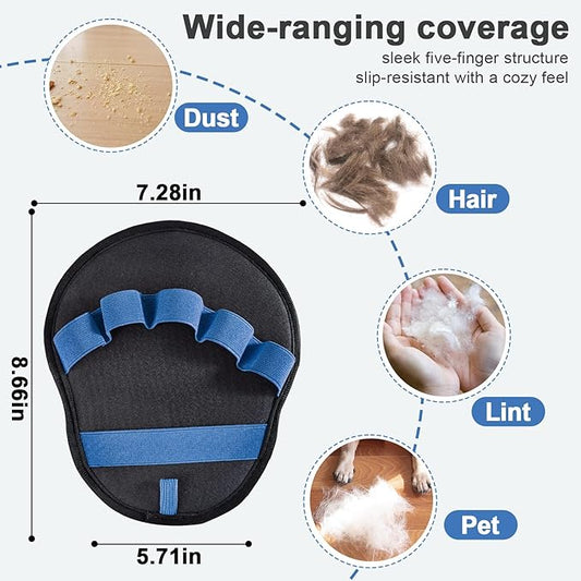 2pcs Pet Hair Fur Removal Mitt Glove for Cats Dogs 5-Finger Electrostatic Reusable Pet Hair Remover Brush Tool for Couch Furniture Carpet Laundry Clothing (Blue)