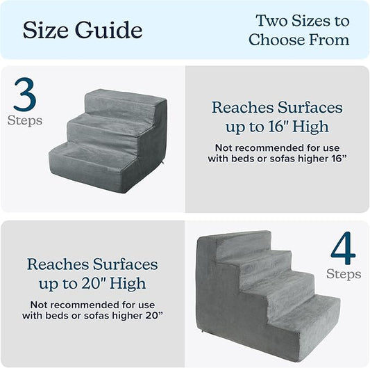 3-Step Pet Stairs - Nonslip Foam Dog and Cat Steps with Removable Zippered Microfiber Cover - Designed for Home or Vehicle Use by PETMAKER (Gray)