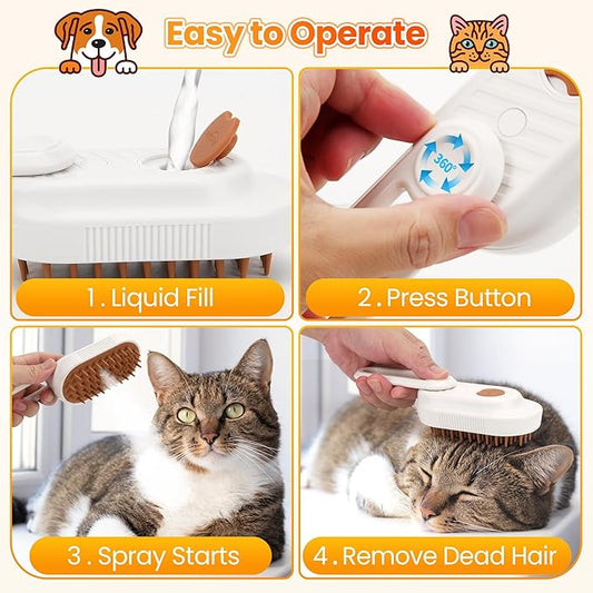 Vrurc 4-in-1 Rechargeable Steam Pet Brush - Gentle Fur Removal for Cats & Dogs, Anti-Static & Deshedding, Ideal for Short & Long Hair, Easy to Use