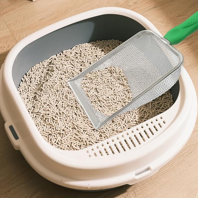 Murtenze Stainless Steel Cat Litter Scoop, Non-Stick Coated Metal Fine Sand Litter Scoop, Mesh Shovel for Reptile Kitten Pooper (Green, 2mm mesh)