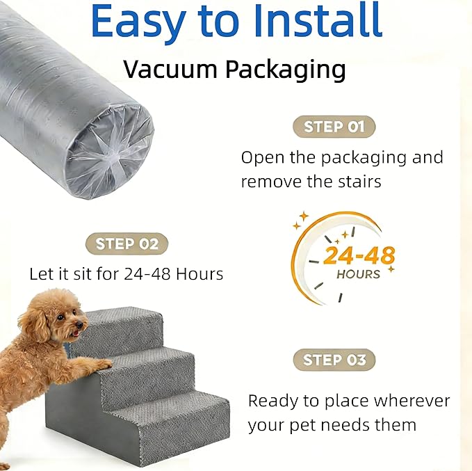 Simple Deluxe Dog Stairs for Small Dogs, 3-Step Dog Step for Puppy, Older Cat, Medium Pet Ramp for Sofa, Couch or Chair, Indoor Non-Slip Pet Ladder with High Density Foam, Gray