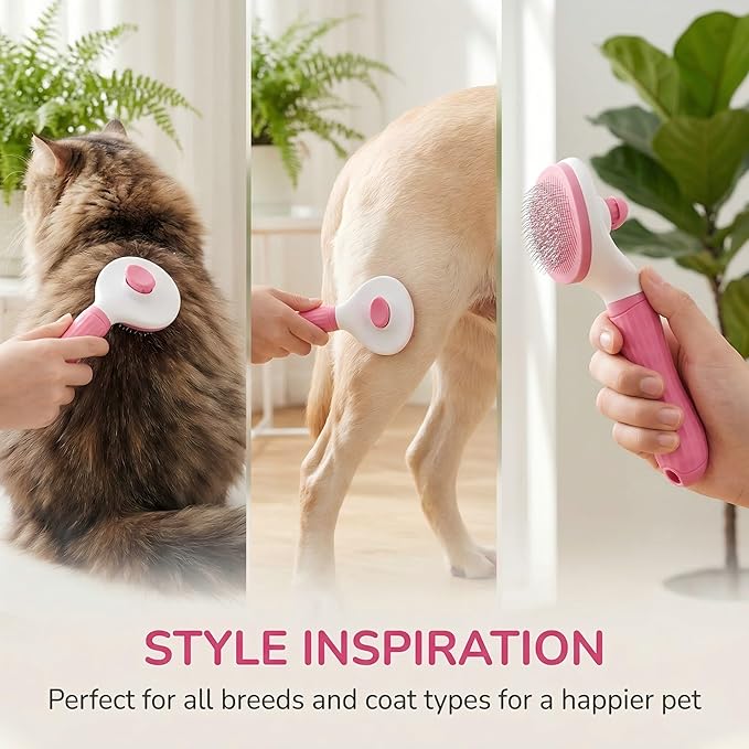 Dog Cat Shedding Brush, Self Cleaning Deshedding Tool for Undercoat, Grooming Rake for Long Short Hair Pets, Skin Friendly Fur Remover