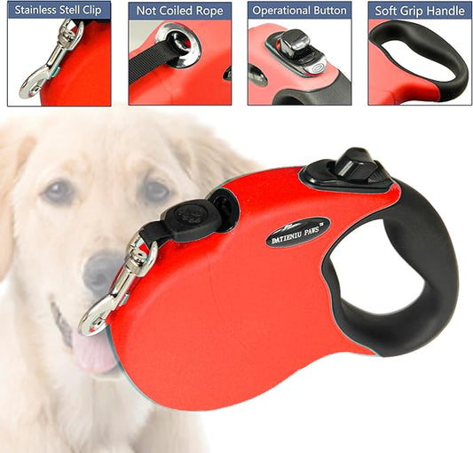 13Ft Chew Proof Retractable Dog Leash Anti-Chewing Wire Ropes Hands-Free Adjustable Safety Lock Durable Nylon Belt for Small Dogs Red S