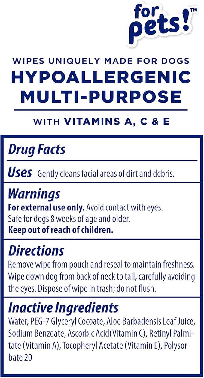 Wet Ones for Pets Hypoallergenic Multipurpose Dog Wipes with Vitamins A, C & E - No Fragrance Pet Wipes for Dogs with Wet Lock Seal, 100 Count - 12 Pack
