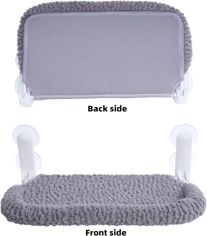Cat Window Perch with Cushion Rim, Easy Install Bracket, Portable Wall Hammock for Indoor Cat, Grey
