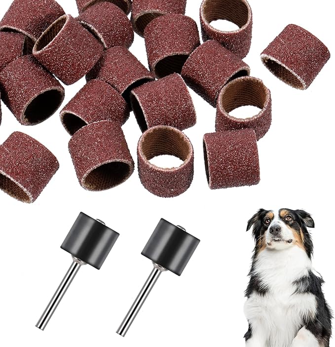 42 Pcs Pet Nail Grinder Replacement Kit with Grit Sanding Bands Pet Dog Nail Smoother Sanding Drum Set Pet Claw Grooming Supplies for Dog Claw Care (80#/120#)