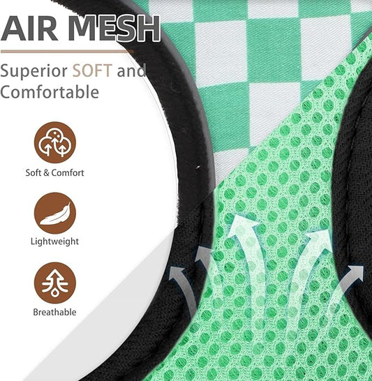 PUPTECK Soft Mesh Dog Harness and Leash Set Pet Puppy Cat Comfort Padded Vest No Pull Harnesses, Checkered Green&White, M