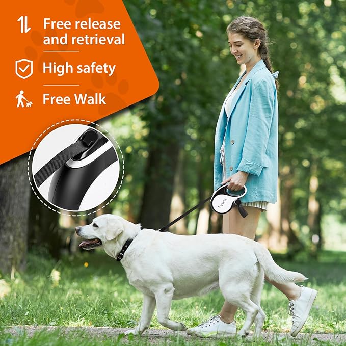 Upgraded Retractable Dog Leash with Chew Proof Extender, Pet Walking Leashes with Poop Bag Holder, 26Ft Heavy Duty Retractable Pet Leash for Medium Large Dogs up to 110lbs, Anti-Slip Grip