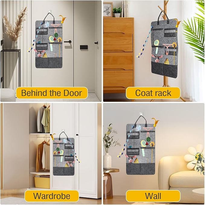 Cat Teaser Toy Storage Hanging Bag, Wand Toy Holder and Cat Toy Organizer for Indoor Cats, Cat Toy Storage Box Ensuring Feline Safety and a Clutter-Free Home
