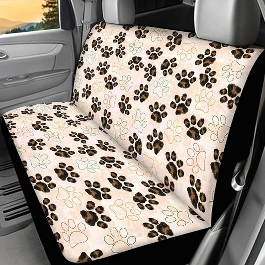 AFPANQZ Dog Paw with Bone Print Car Backseat Covers Dog Seat Cushion for Rear Seat Non-Slip Soft Car Seat Covers for Dogs, Pet, Car Bench Protective Covers Brown