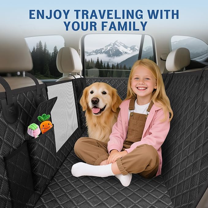 Dog Car Seat Cover for Back Seat:Waterproof Back Seat Extender for Dogs - Hard Bottom Car Seat Cover for Dogs with Door Protectors - Dog Car Seat for Traveling and Camping with Pets