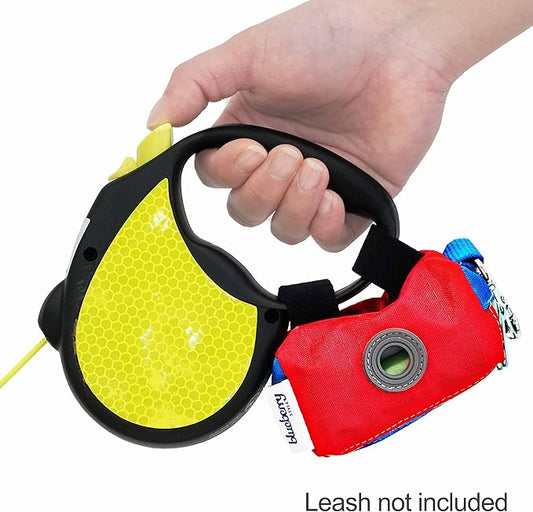 Blueberry Style Dog Waste Bag Dispenser, True Red, Color-Block Trash Bag Dispenser with 2 Auto Locking Zipper, Dog Poop Bag Holder Leash Attachment, Includes 1 Roll of Free Poop Bags