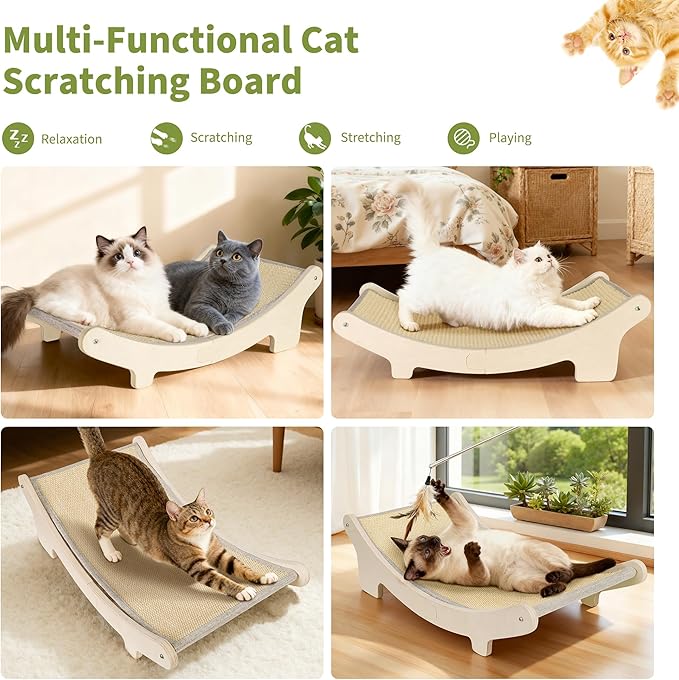 HOTEAGLE Cat Hammock Bed for Indoor Cats, Upgrated Support Rods, Ideal for Cats/Bunny/Puppy, Place Living Room, Bedroom, Couch, Thicken Sisal Pet Chair Lounger for Two Cats