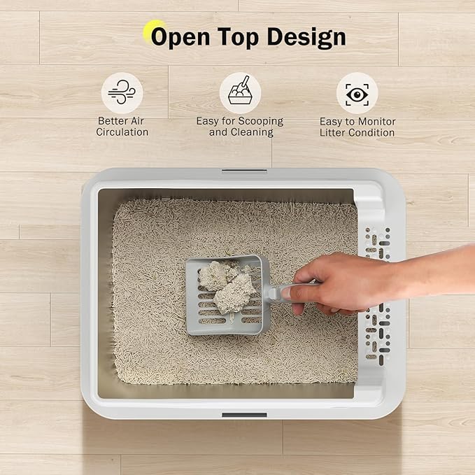 Stainless Steel Cat Litter Box with Lid, High-Sided Metal Litter Pan for Small Cats, Kitty Litter Box, Non-Stick & Odor-Resistant, Anti-Urine Leakage, Easy to Clean, Scoop Included