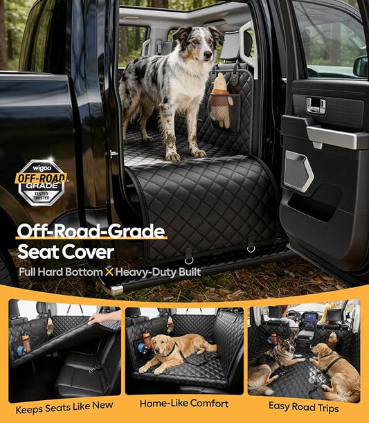 Wigoo Dog Car Seat Cover for Back Seat, 450lb Hardbottom Dog Hammock,Waterproof & Anti-Scratch Backseat Protector for 1-4 Large/Medium Dogs, Seat Extender for SUV Medium Truck, Size-L, Black+Orange