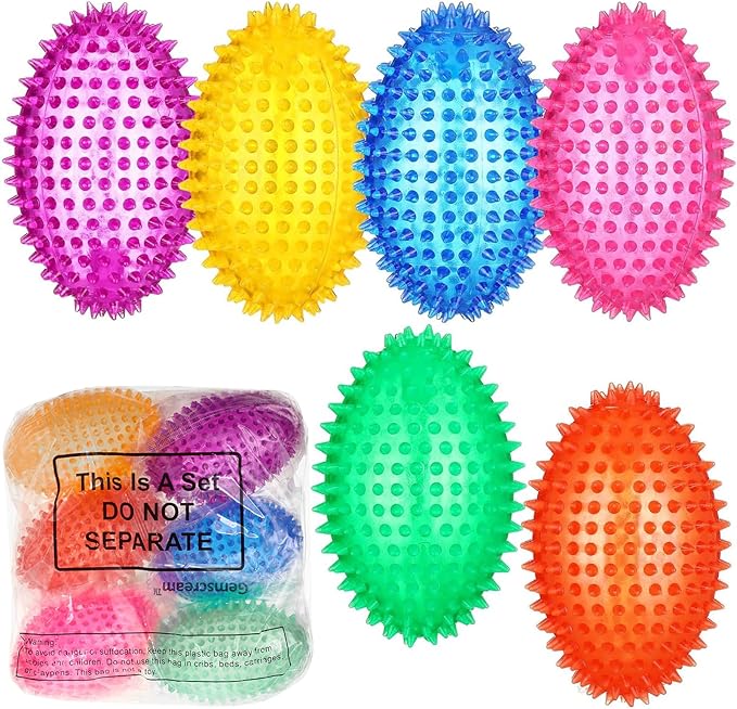 6 Pcs 4.5'' Spiky Squeaker Football Dog Toy for Medium Large Dogs Toys Heavy Duty Rubber Chew Toys for Aggressive Chewers Spiky Ball Fetch Toys for Training Clean Teeth Outdoor(Classic)