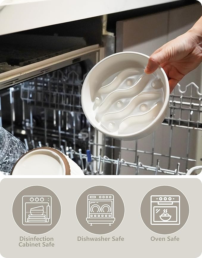 Ceramic Slow Feeder Dog Bowls Elevated, 0.6 Cup Dog Slow Feeder for Small Dogs, Puzzle Maze Bowl, 14oz, 6in, White