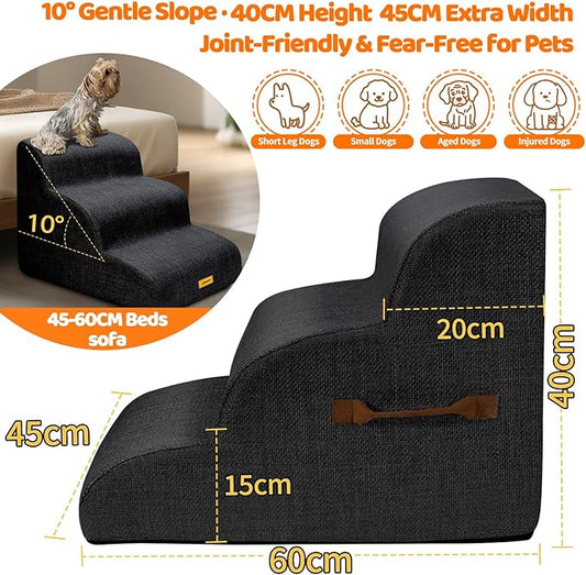 Gimars 30D High-Density Foam & Extra-Wide, Stable 3-Step Dog Stairs, 40cm High Pet Stairs with Washable Cover & Non-Slip Base, Portable Ramp for Small Dogs to Sofa, Bed, Couch, Car