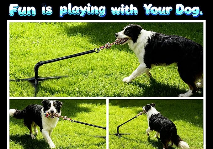 Tether Tug Outdoor Dog Toy, Interactive Exercise Game for Yard & Park with 3 Rope Toys for Tug of War, Pull Chase and Solo Play for Large Medium Small Dogs