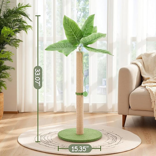 DUMOS Small 33inch Cat Scratching Post for Indoor Cats, Cat Scratcher Scratching Posts with Dangling Ball for Adult, Palm Tree Cat Scratch Post for Kittens, Green