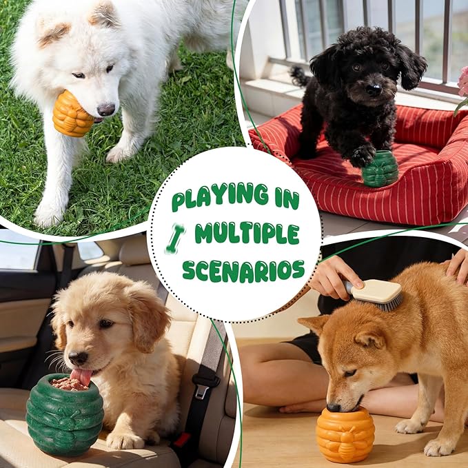 2 Pack Large Dog Toys for Aggressive Chewers, Dog Treat Dispensing Toy to Keep Them Busy, 2-in-1 Fillable Holder with 2 Cups and Food-Dispensing Lids for Large Medium (Yellow,Green)