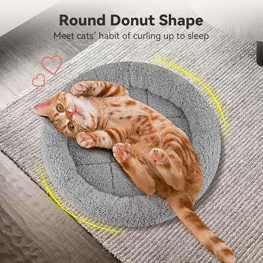 Round Cat Bed Washable Cat Donut Bed with Non-Slip Bottom Comfortable Soft Pet Bed for Indoor Cats/Gray (Diameter: 11.81")