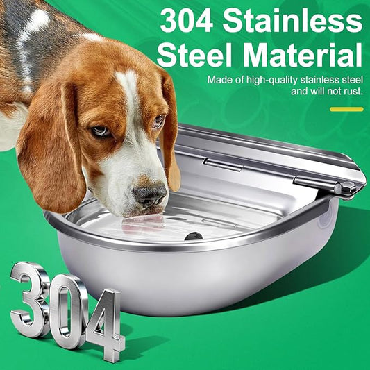 Metal Automatic Dog Water Bowl Dispenser, Outdoor Heavy Duty Stainless Steel Dog Waterer, Auto Self Filling Animal Water Feeder for Dogs Cats with Float and Drain Plug
