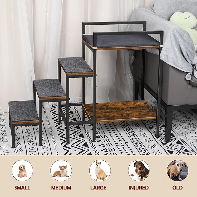 Pet Window Perch with Stairs, Dog Bunk Beds with Stairs, 4 Steps Dog Stairs for High Beds for Small Dogs and Cats