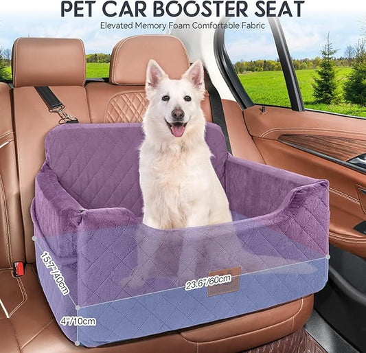 GL GLENSLAVE Dog Car Seat for Medium/Large Dogs, Dog Booster Seat for Pet Under 50lbs or 2 Small, Detachable and Washable Pet Car Seat,Multi-Functional Pet Travel Bed for Backseat(Purple)