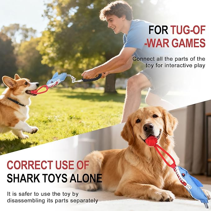 Dog tug of war Toy with Handle,Interactive Dog Pull Toy to Keep Them Busy with Squeak, Multifunctional Combination tug Toy with chew Ball