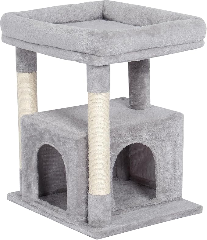 Cat Tree for Large Cat, 19 * 15.8in Large Perch Bed for Adult Cats, 23.6in Cat Tower with Scrathing Post, Cat Condo with 2-Door for Indoor Cats, Light Gray