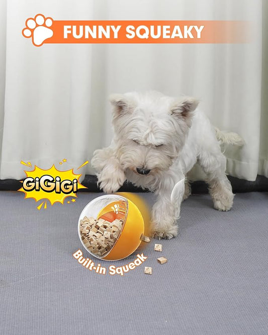 Enrichment Interactive Dog Treat Toy - Level 1 Mental Stimulation for Dogs,Mentally Stimulating Dog Toys for Boredom Busy (Beginner-Orange 5.6" Squeaky Ball)