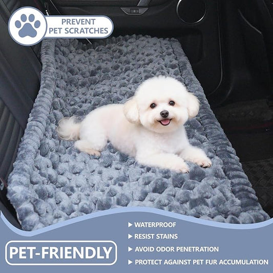 Dog Car Seat Waterproof Bed Cover Non-Slip Car Back Seat Soft and Comfortabl Pet Bed Mat Car Blanket for Travel Backseat Extender Seat Covers Dog Bed for Cars Trucks and SUVs (Grey Cover 23.6” x 51”)
