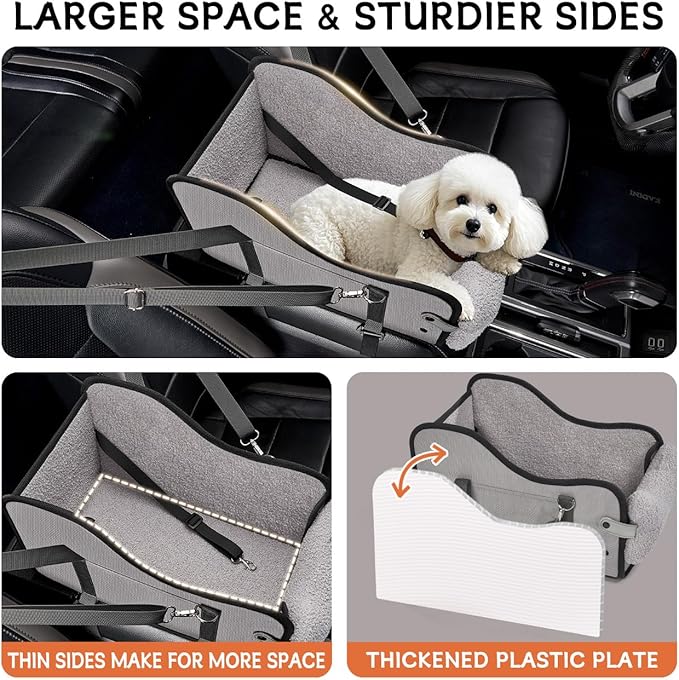 TKYZ Center Console Dog Car Seat,Pet Puppy Car Seat,Middle Console Dog Armrest Booster Seat for Small Dogs(Gray)