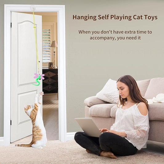 Interactive Cat Toys, 8 Assorted Teaser Refills, 3 Indoor Cat Hanging Toy and 1 Interactive Wand Suitable for Indoor Cats