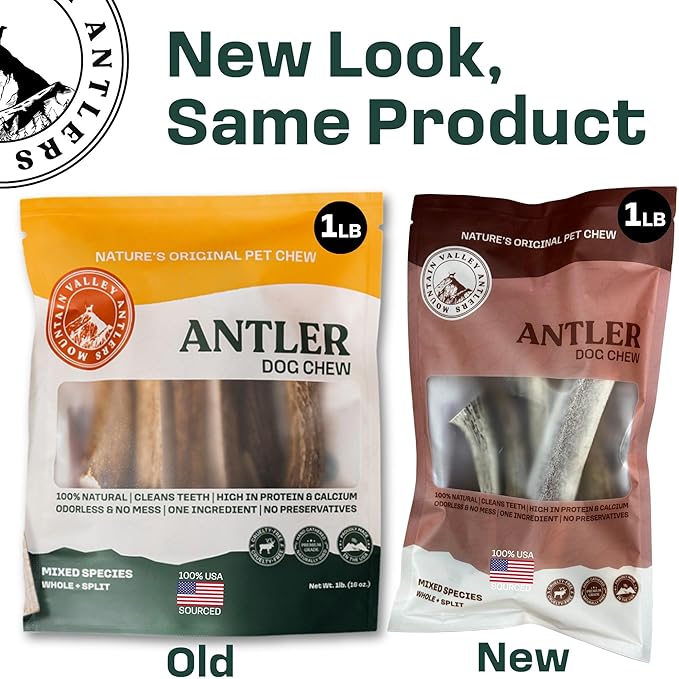 Mountain Valley Mixed Species Antlers for Dogs - 100% Natural & Organic Chew for Aggressive Chewers, No Odor, No Mess, Long Lasting - Wild-Foraged Naturally Shed Antler in USA - Grade A Pack (1 LB)
