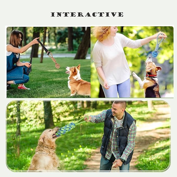 Dog Bungee Toy,Interactive Pull Toy for Self Play,Indoor Flirt Pole Hang Frame, Tether tug Outdoor Dog Toy for Yard Tree, with 3 Pieces Play Chew Rope Gift for Puppy Small Medium Dogs