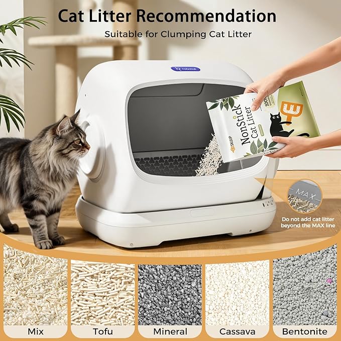 Robotail Self Cleaning Cat Litter Box,106L XXXL Extra-Large Space Automatic Cat Litter Box for Large Cats, Open Top Automatic Cat Box Self Cleaning with APP, Safety Sensor, Anti-Pinch Patent