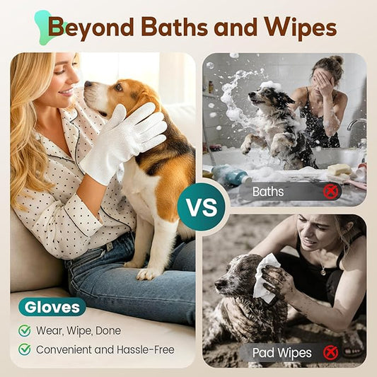 Pet Glove Wipes for Dogs and Cats, No-Rinse Dog Cleaning Gloves, Unscented Thick Glove Wipes for Waterless Cleaning, Daily Care & Travel, 30 Count